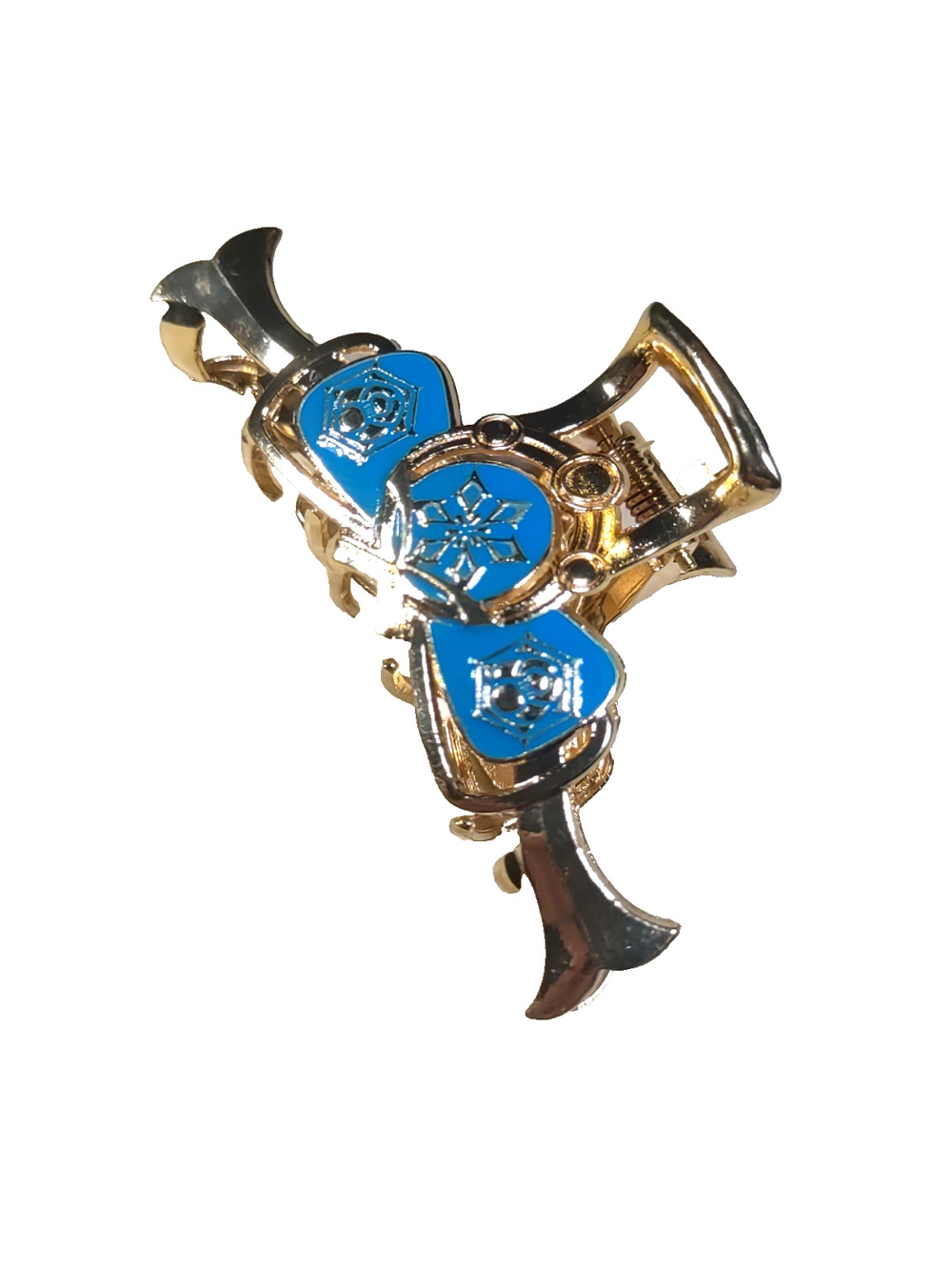 Gold Tone Blue Hair Barrette Claw Clip Metal Asian Design